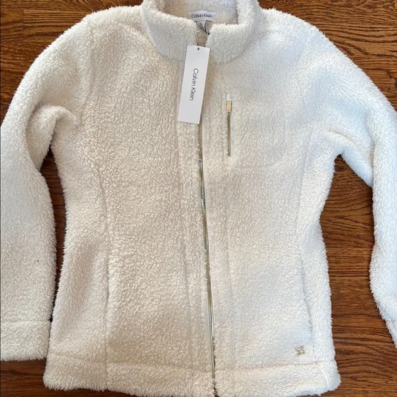 Calvin Klein Cream Teddy Jacket Plush Fleece - Picture 2 of 4